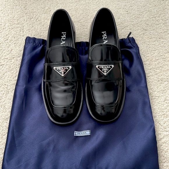 Prada Women’s Black Patent Leather Loafers - Picture 1 of 5